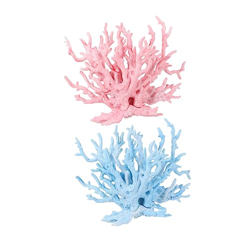 Abaodam 2 Stück Kunststoff Korallenpflanzen Aquarien Deko mit Blauen und Rosa Korallen für Natürliche Stressreduzierend für Fischschutz und Sichtschutz von Abaodam