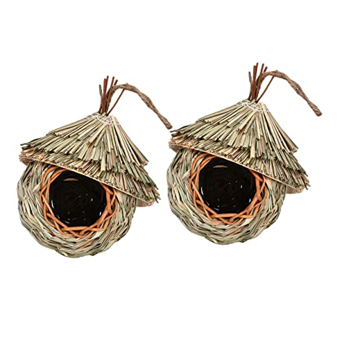 Abaodam 2 Stück Vogelnest aus Stroh hängend vogelhaus Papageienhaus Angebot an Gartenvögeln Vogelnisthaus gewebte Strohvogelnester Sparrow Bird House handgewebtes Nest Gras von Abaodam