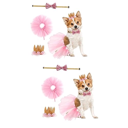Abaodam 2St Haustierkleidung Hundekleid rosa Bluse Partyzubehör für Hundegeburtstage Deko für Hundegeburtstage Prinzessinenkleid Haustier Krone Haustierzubehör der Hund einstellen Hut von Abaodam