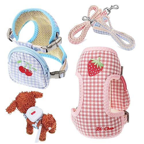 Abaodam 2Stücke Geschirrrucksack für Kleine Verstellbares Brustgeschirr und Leine für Welpen und Katzen mit Praktischer für Snacks und Zubehör Langlebig und Angenehm von Abaodam