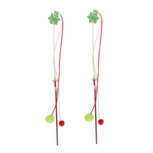 Abaodam 2stücke Katzenangelstab Interaktiv Für Haustier Katze Teaser Sticks Katzenflirtstab Weihnachts-katzenangel Mit Kugelanhänger Und Glockendekor Zum Anlocken Und Spielen von Abaodam