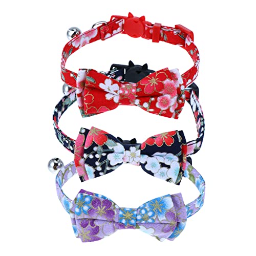 Abaodam 3 STÜCKE Verstellbares Katzenhalsband mit Glocke und Schleife Teiliges Rot und Blau aus Strapazierfähigem Passend für Katzen Modisch und Auffällig von Abaodam