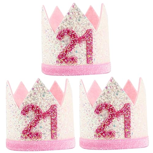 Abaodam 3 Stück 21 Glitzerhut Hut Zum 21. Geburtstag Prinzessin Geburtstag Hut Geburtstag Tiara Stirnband Mini-Hut-Foto-Requisite Tiara Zum 21. Geburtstag Baby Cosplay Dekorationen von Abaodam