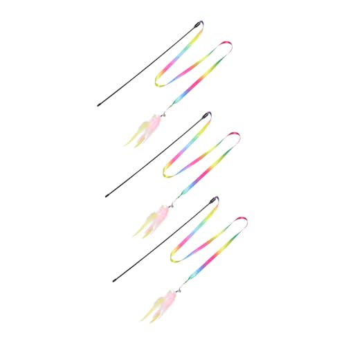 Abaodam 3 Stück Teiliges Interaktives Katzenspielzeug Lange Bunte Satinbänder mit Federn Cat Teaser Sticks für Aktives und Bewegung von Katzen und Kätzchen von Abaodam
