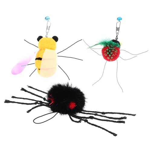 Abaodam 3 x Ersatzspielzeug für Katzen, interaktives Feder-Teaser, Nachfüllpackung, Plüsch, Insekten, Bienen, Kätzchen, Spielzeug, Katzenstab für Indoor-Katzen von Abaodam