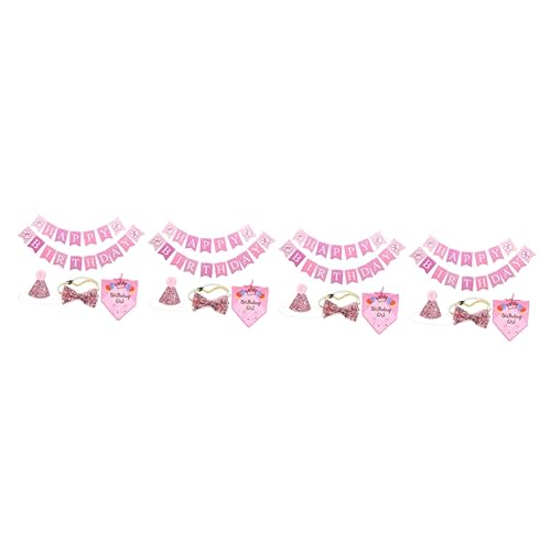 Abaodam 4 Sätze Katzen-Geburtstags-Outfit Welpenhalsbänder Für Mädchen Geburtstagsmütze Stirnband Mädchen Hüte Accessoires Für Mädchen Kleines Hundespielzeug Hundebedarf Baumwolle Der Hund von Abaodam