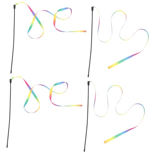 Abaodam 4stücke Interaktives Katzenspielzeug Mit Katzenangel Und Katzenband Für Hauskatzen Katzen-regenbogenspielzeug Katzenstäbe Zum Jagen Und Spielen von Abaodam