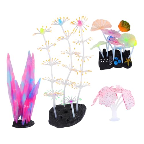 Abaodam 4 Stück Teiliges Aquarium Korallen Deko Set aus Leuchtendem und Harz Naturgetreue Langlebige Fischbecken Dekoration Leuchtet unter Blauem Licht Sicher und Fischfreundlich für von Abaodam