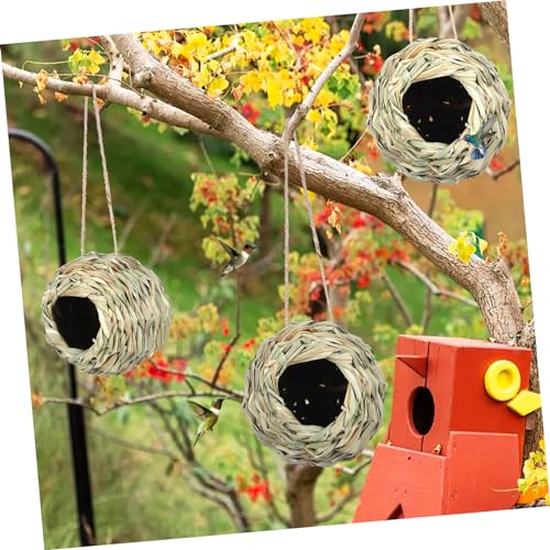 Abaodam 4 Stück Teiliges Handgewebte Vogelnester Rund Offene Eingang Vogelnistkästen aus Robustem Material Hängend für Kleine Vögel Wie Papageien und Geeignet für Garten und Balkon von Abaodam