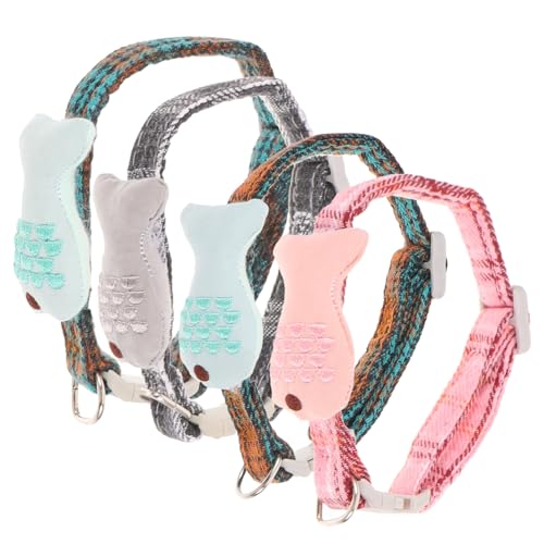 Abaodam 4 Stück Teiliges Katzenhalsband Set mit Verstellbarem Fischnetz Design Langlebiges und Sicheres Material Kreatives Haustier Kragen Zubehör für Kleine Katzen Praktische und von Abaodam