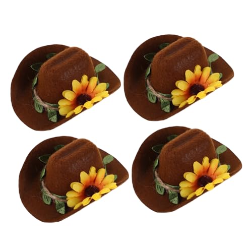 Abaodam 4 Stücke Teiliges Mini Cowboyhut für Kleine Haustiere mit Verstellbarem Riemen Floraler Robustes Material Geeignet für Hamster Meerschweinchen Papageien Schlangen Party und von Abaodam