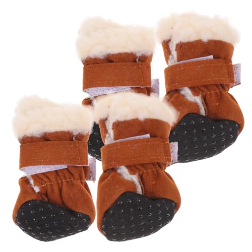 Abaodam 4pcs Boot Shoes Sports Protector Supplies Outdoor Non-Slip Pets Warming Snow Walking Covers Anti-Slip Footwear Paws Feet Brown Warm Medium Adjustable Straps Anti- Puppy Pet Foot von Abaodam