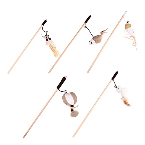 Abaodam 5 Stück Teiliges Katzenspielzeug Set aus Natur Leinen mit Federn Flexibler Katzenangel Spielstab für Interaktives Katzenflirten und Spielerische Beschäftigung zu Hause von Abaodam