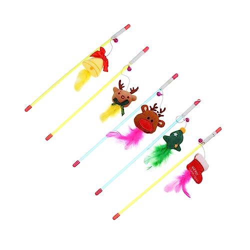 Abaodam 5 Stück Teiliges Katzenspielzeug Weihnachts Glocken Design mit Federn und Klingeln Interaktiver Katzenangel für Kätzchen und Katzen Fördert Bewegung und Spielspaß Haustier von Abaodam