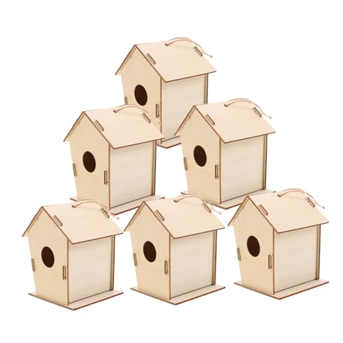 Abaodam 6 Stück Teiliges DIY Vogelhaus aus Naturbelassenem Holz für Unbemaltes zum Bemalen Geeignetes Bastelspielzeug Kreatives Outdoor Basteln und Vogelbeobachtung für Mädchen von Abaodam