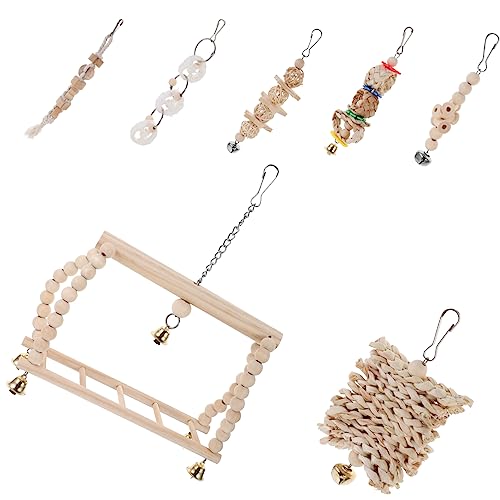 Abaodam 7 Stück Teiliges Set Holz Vogelspielzeug für Papageien und Sittiche Knabberspaß und Schaukeln für Vögel für Käfigzubehör und Spielmöglichkeiten Abaodam 7 Stück Teiliges Set Holz Vogelspielzeug für Papageien und Sittiche Knabberspaß und Schaukeln für Vögel für Käfigzubehör und Spielmöglichkeiten von Abaodam