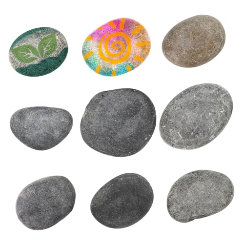 Abaodam 9 Stück Handbemalte Steine Aquarium Landschaft Steine Flache Steine zum Bemalen Steine für Malerei bemalte Felsen Dekosteine ​​für den Garten Flache Felsen malen Steine Grey von Abaodam