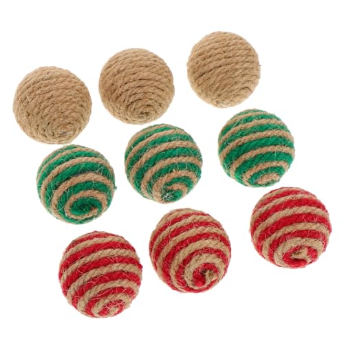 Abaodam 9 Stück Teiliges Kreatives Katzen Spielzeugset aus Hanfseil Interaktive Bälle Weihnachtsfarben Rot Grün Gelb für Katzen und Kätzchen für Stundenlangen Spielspaß von Abaodam