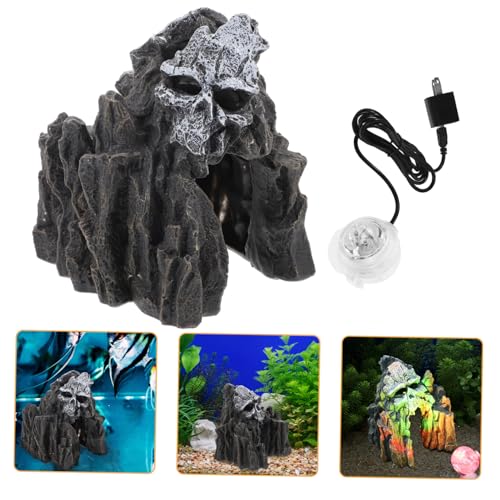 Abaodam Aquarium Ornament Skull Höhle aus Resin mit Einfarbiger Lampe Fischversteck und Dekoration für Fisch- Garnelen Reptilienbecken Langlebige und Naturnahe Aquarium Deko von Abaodam