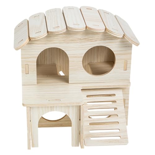 Abaodam Hamster Holzhaus Doppelstock Villa mit Rutsche Bissfestes Kleintier Versteck für Hamster Meerschweinchen Chinchillas und Kleine Nagetiere Vielseitiges Nest und Spielhaus von Abaodam