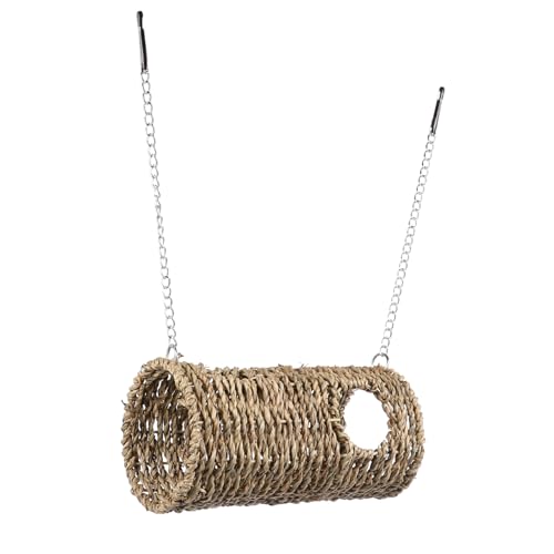 Abaodam Hamster Tunnel Haustier Stroh Hängende Haustierbett Hängemattentunnel Für Hamster Hamsternest Chinchilla-hängematte Mit Kette Hamster -hängematte Gewebte Gras von Abaodam