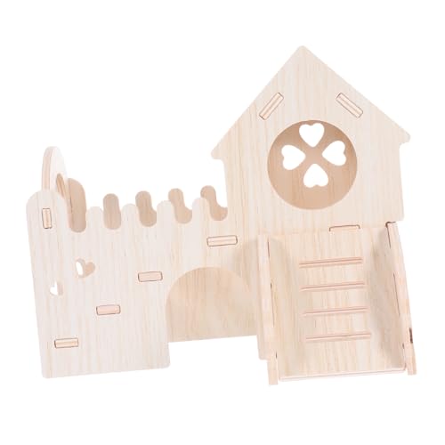 Abaodam Hamsterhütte Zubehör Für Hamsterkäfige Kleintierversteck Kletterleiter Rutsche Holz-Hamster-Labyrinth Khaki Hölzern von Abaodam
