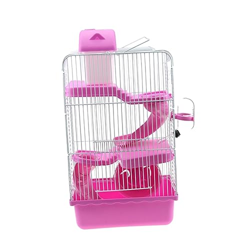 Abaodam Hamsterkäfig für Kleine Haustiere Tragbares Dreilagiges Rosa Villa für Hamster mit Rutschfestem Design und Wasserdichtem Trinkbehälter von Abaodam