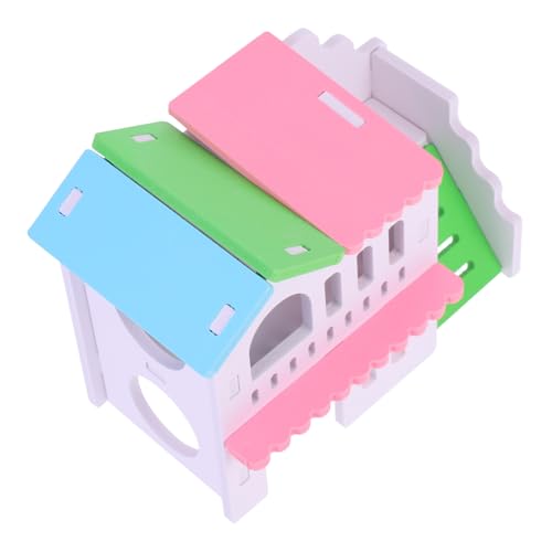 Abaodam Hamstervilla aus Natürlichem Holz Farbiges Doppelstockhaus mit Balkon Langlebiges Haustierversteck für Kleine Nager Kreatives Hamsterhaus als Gemütliches Nest und Spielplatz von Abaodam