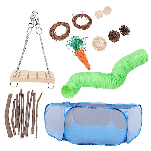 Abaodam Holzspielzeug Teilig für Hamster Meerschweinchen Kleintiere Natürlicher Stabiler Kauspielzeug Zaun mit Tunnel Leicht Multifunktional Fördert Bewegung und Zufällige von Abaodam