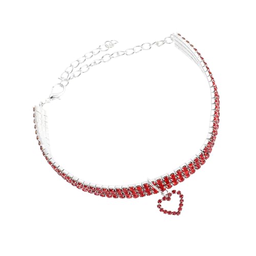 Abaodam Hundehalsband Mit Herzanhänger Verstellbare Strasskette Für Welpen Und Dreireihig Elastisch Stilvolles Halsdekor Für Haustiere von Abaodam
