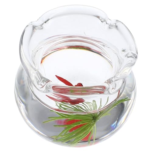 Abaodam Mikro-Landschaftsglas-Aquarium wohnaccessoires kleine häuschen deko Mini runde Fischschale Mini-Fischglas Dekorationen Fisch-Tanks Mini-Aquarium-Dekor kleines Aquarium Esstisch rot von Abaodam