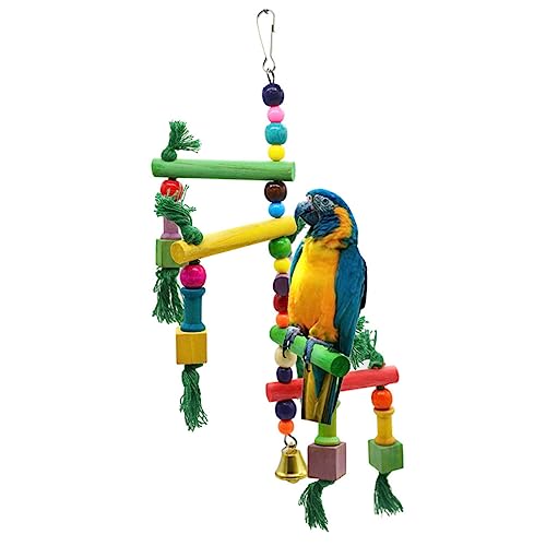 Abaodam Papagei Klettern Holzleiter mit Schaukel Natürlicher Vogel Kauspielzeug für Wellensittiche Nymphensittiche Papageien Fördert Bewegung und Beschäftigung Zufällige Zufällige Farbe von Abaodam