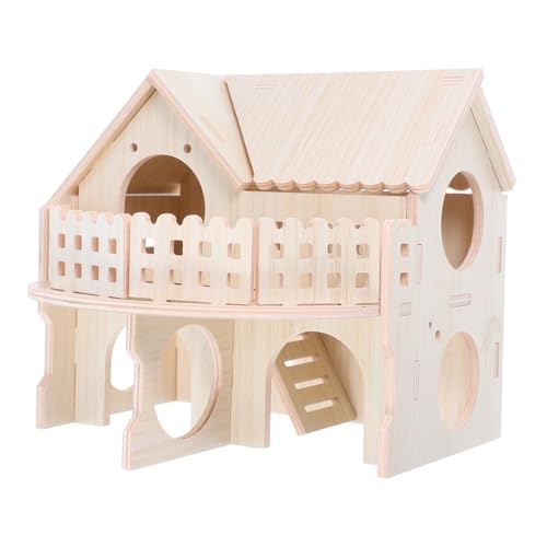 Abaodam Villa House Building House Eichhörnchen Holz Hütte Kabine Holz Hamster Käfig Accessoire Doppelschicht Hamster Erkundung Spielzeug Erkundung Spielzeug von Abaodam