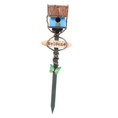 Abaodam Vogelhäuschen Im Freien Für Handgefertigt Gartendekor Nest Häuser Draußen Stand Vogel- Outdoor- Gartenpfahl Terrassenpfahl Gartenvogel-Ornamente Blau Hölzern von Abaodam