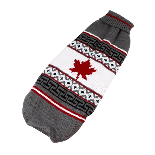 Abaodam Weihnachtlicher Hundepullover mit Dickem Strick Warmes Winterkostüm für Kleine und Mittlere Hunde Grauer Maple Leaf Stil Party Outfit für Festliche Anlässe von Abaodam