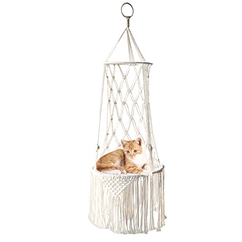 Abbto Elegantes Hänge-Katzenbett – Bett für Haustiere, zum Aufhängen, aus Makramee, elegantes Katzenbett mit Quaste, Katzenschaukel für den Schlaf der Katze, Bett Abbto Elegantes Hänge-Katzenbett – Bett für Haustiere, zum Aufhängen, aus Makramee, elegantes Katzenbett mit Quaste, Katzenschaukel für den Schlaf der Katze, Bett von Abbto