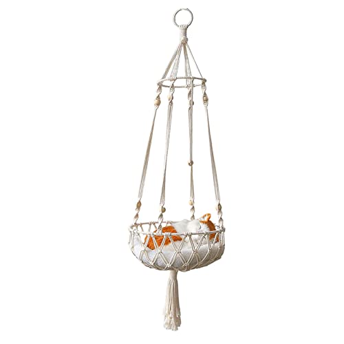 Abbto Geflochtene Hängematte im Boho-Stil | Boho-Katzenbetten zum Schlafen, Entspannen, Zusammenrollen | Drehbares Regal für Katzen im Innenbereich mit Aufbewahrungskorb für Töpfe, Kissen, Abbto Geflochtene Hängematte im Boho-Stil | Boho-Katzenbetten zum Schlafen, Entspannen, Zusammenrollen | Drehbares Regal für Katzen im Innenbereich mit Aufbewahrungskorb für Töpfe, Kissen, von Abbto