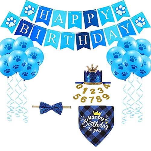 Abbto Hund-Geburtstags-Set | Hunde-Geburtstags-Party-Zubehör,Hundegeburtstagsfeier-Ballonflagge und Hundegeburtstagsmütze mit Nummer für Hunde von Abbto