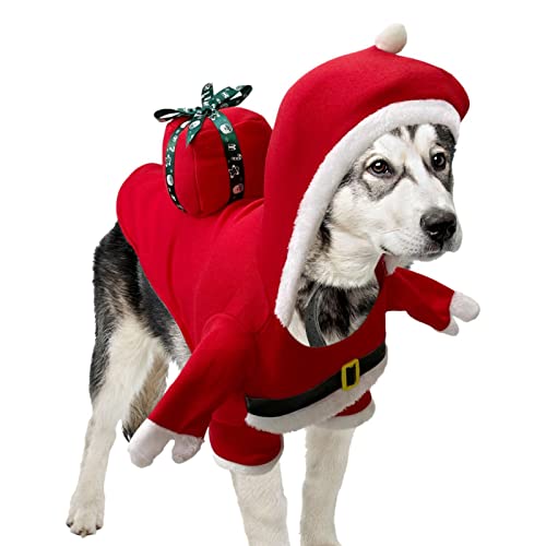 Abbto Hunde Santa Cosplay Kostüm | Hund Weihnachtskostüm Haustier Cosplay Santa Kleidung mit Geschenken - Atmungsaktiver Welpenkostüm-Hunde-Bodysuit für Hochzeiten, Geburtstage von Abbto