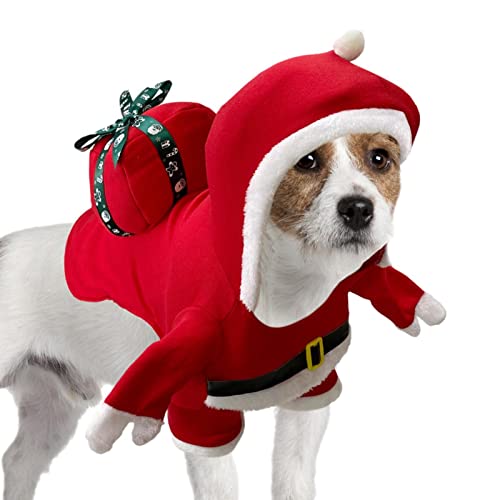 Abbto Hunde Winter Santa Kostüm - Weiche Weihnachtsmann-Outfit-Haustier-Winter-Cosplay-Kleidung mit Geschenkbox | Party-Kostüm-Welpen-Cosplay-Kleider für Weihnachten, Geburtstag von Abbto