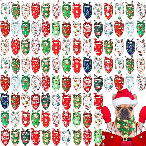 Abbylike 100 Stück Weihnachten Hund Bandanas Bulk Xmas Hund Bandanas für Hunde Hund Halstuch Set Lätzchen Dreieck Hund Schal mit Weihnachtsmustern für Weihnachten Haustier Kostüm Zubehör Dekoration von Abbylike