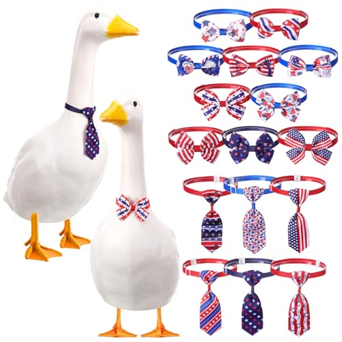 Abbylike 16 Stück Unabhängigkeitstag Veranda Gans Fliege Outfits Bulk verstellbar Unabhängigkeitstag Nationalflagge Muster Fliege Kragen Kostüm Zubehör für 58,4 cm Veranda Gans Skulptur Garten von Abbylike