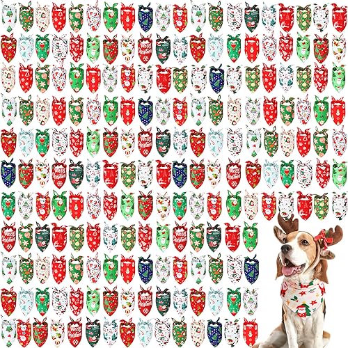Abbylike 200 Stück Weihnachten Hund Bandanas Bulk Xmas Hund Bandanas für Hunde Weihnachtsmann Hund Halstuch Set Lätzchen Dreieck Hund Schal mit Weihnachtsmustern für Weihnachten Haustier Kostüm von Abbylike