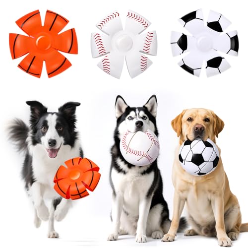 Abbylike 3 Stück Hunde-Scheibenbälle, kaubares faltbares Haustierspielzeug, fliegende Untertasse, Ball mit Baseball-Fußball, Basketball-Design, Wurfhund fliegende Scheibe, magisches Spielzeug für von Abbylike