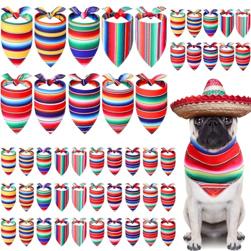 Abbylike 50 Stück Cinco De Mayo Hundehalstuch, mexikanische Streifen, Hundehalstücher für Hunde, Fiesta, Hundehalstuch, Set, Lätzchen, Dreieck, Hundehalstuch, für Cinco De Mayo, mexikanisches von Abbylike