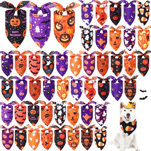 Abbylike 50 Stück Halloween-Hundehalstücher, Kürbis-Halstücher für Hunde, Halstuch, Dreieckstuch für Halloween, Haustierkostüm, Zubehör, Dekoration (31,5 x 21,7 x 21,7 cm) von Abbylike