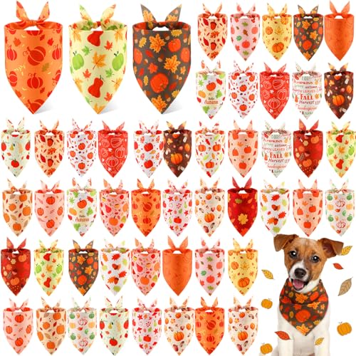 Abbylike 50 Stück Herbst-Hundehalstücher, Kürbishalstücher für Hunde, Herbst-Hundehalstuch, Dreieckstuch, Lätzchen-Set für den Herbst, kleine, mittelgroße und große Haustiere, Kostümzubehör (65,6 x von Abbylike