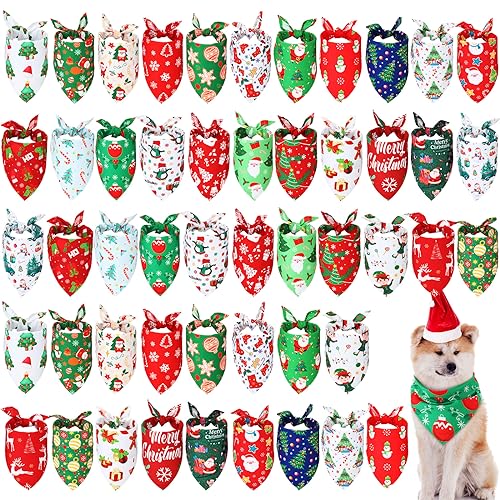 Abbylike 50 Stück Weihnachten Hund Bandanas Bulk Xmas Hund Bandanas für Hunde Hund Halstuch Set Lätzchen Dreieck Hund Schal für Weihnachten PET Kostüm Zubehör Dekoration (31,5 x 21,65 x 21,65) von Abbylike