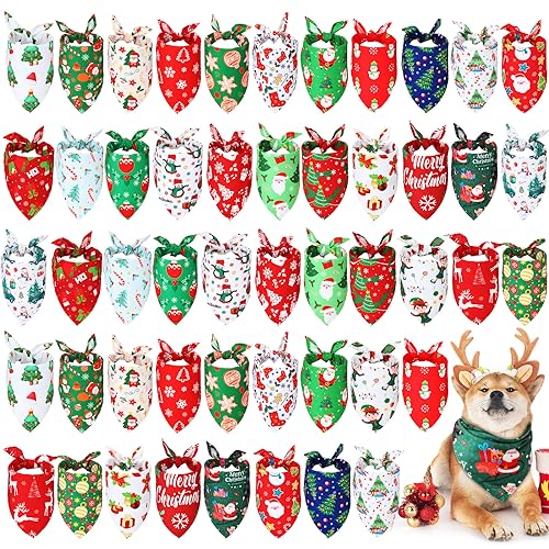 Abbylike 50 Stück Weihnachts-Hundehalstücher für Hunde, Dreieckstuch mit Weihnachtsmustern für Weihnachten, Haustierkostüm, Zubehör, Dekoration von Abbylike
