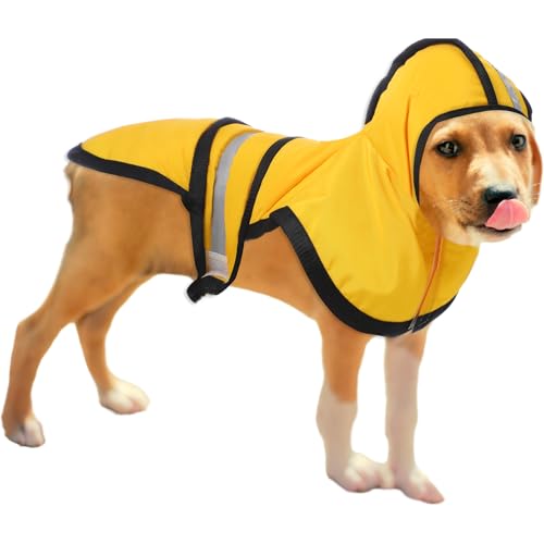 Abbylike Gelber Hunde-Regenmantel für Welpen, kleine und mittelgroße Hunde, Hunderegenmäntel mit Kapuze, Zupfponcho, reflektierend, wasserdicht, Hundejacke mit Loch für die Leine, für Corgi, Chihuahua Abbylike Gelber Hunde-Regenmantel für Welpen, kleine und mittelgroße Hunde, Hunderegenmäntel mit Kapuze, Zupfponcho, reflektierend, wasserdicht, Hundejacke mit Loch für die Leine, für Corgi, Chihuahua von Abbylike
